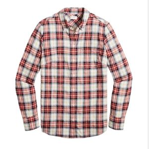J. Crew Boyfriend Flannel Shirt Button Up Red Plaid Check Long Sleeve Christmas